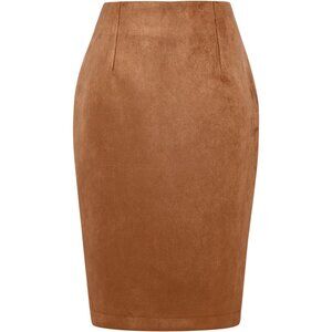 Elegant Above-Knee Khaki Skirt with Invisible Zip - Casual to Formal Style
